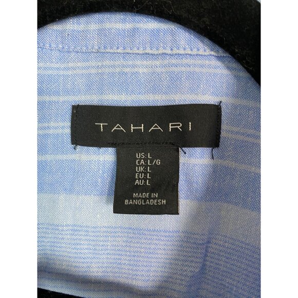 Tahari Linen Blend Blue Striped Button Up Long Sleeve Top Women Large lagenlook - Picture 12 of 14